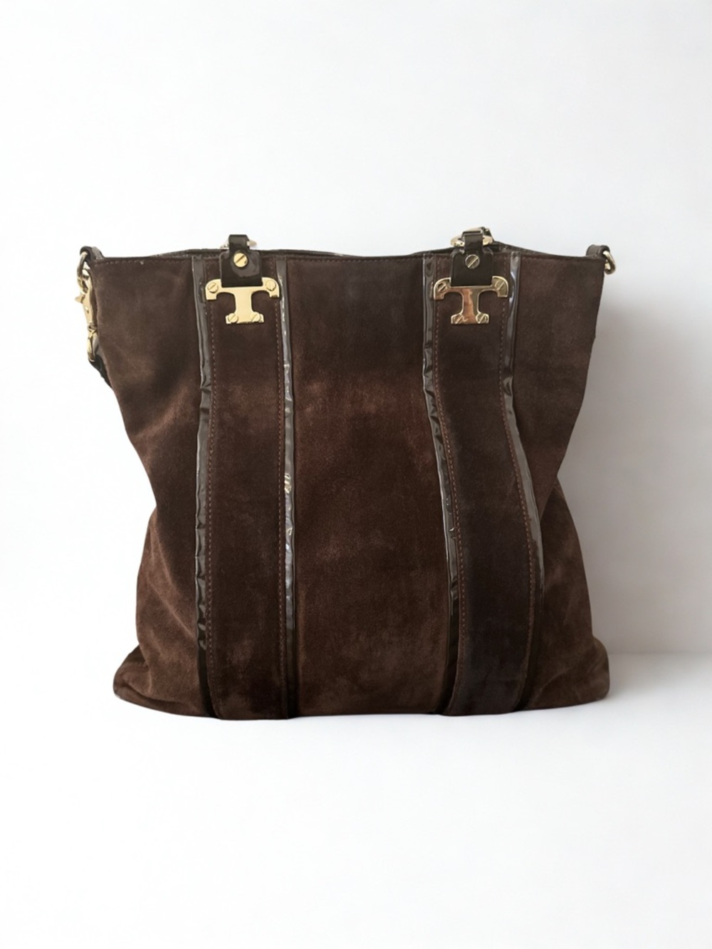 Rare Tory Burch "Nico" Satchel – Brown Suede & Patent Leather